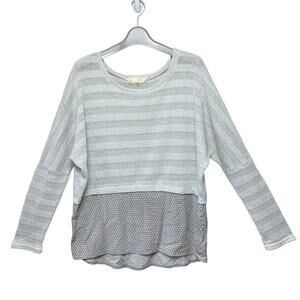 A'REVE Sweater Mixed Media Open Knit Polka Dot Gray Monochromatic Size M